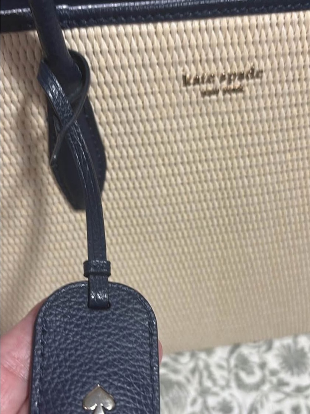 kate spade Beige and Blue Woven Tote Bag - Picture 2 of 7